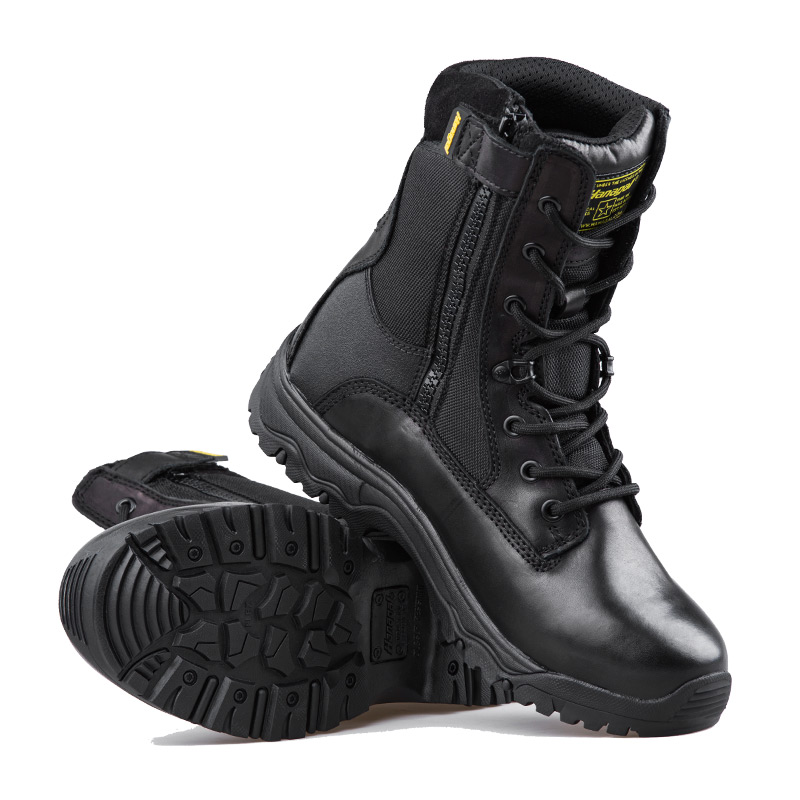 YKK Zipper Full Grain Leather Police Boots